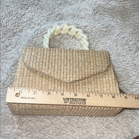 d’margeaux New York Tan and Cream Mini Bag Purse with Basket-Weave Design - Picture 10 of 15